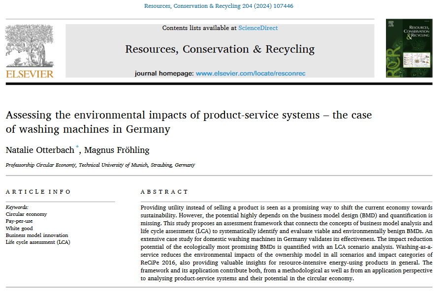 Neue Veröffentlichung: „Assessing the environmental impacts of product-service systems – the case of washing machines in Germany“